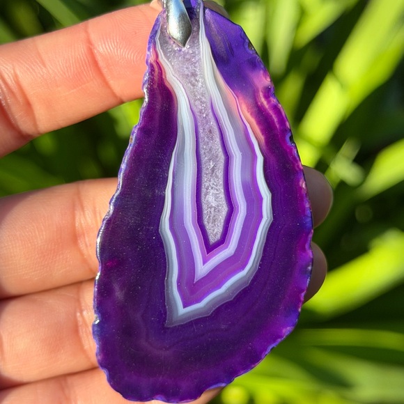 Sterling silver 925 stamped unique banded purple agate pendant 0675 - Picture 4 of 6